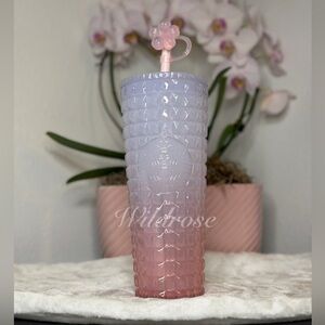 NWT Starbucks 2026 Spring Pink Ombre Cherry Blossom Studded Straw Topper Tumbler